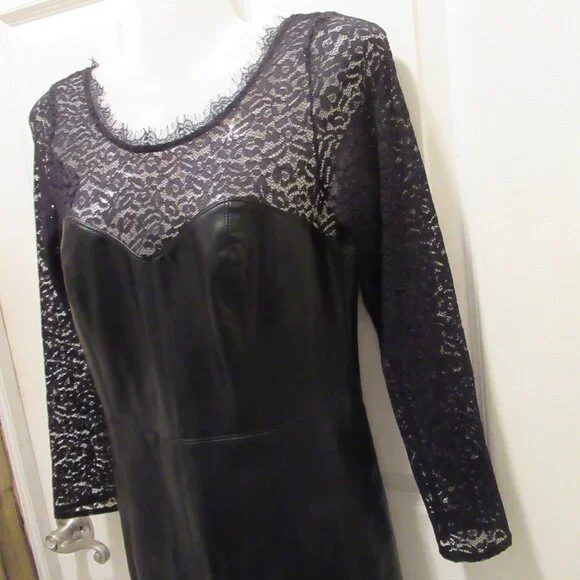 Free People Small NWT Colleen Faux Leather Lace Mini Dress Black Pleather Vegan - Picture 3 of 16